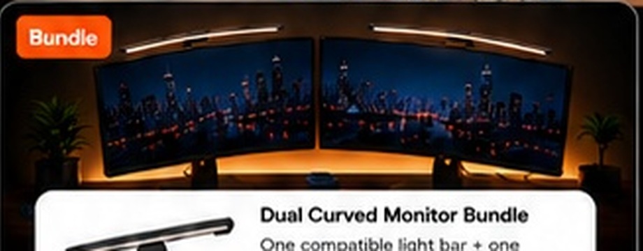 Dual curved monitor desk lighting scene
