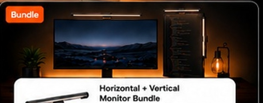 Horizontal and vertical monitor desk lighting scene