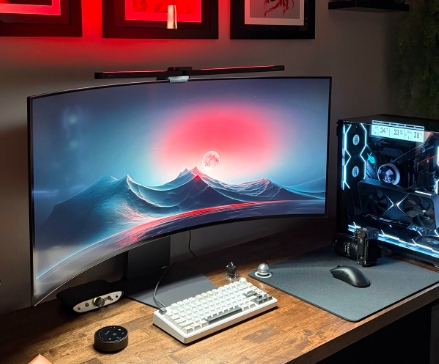 Curved monitor setup with Quntis monitor light